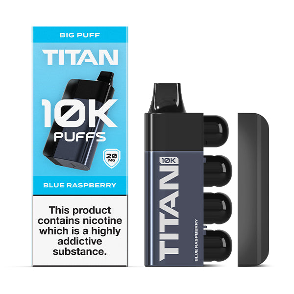 Titan 10K Disposable Vape Pod Kit Blue Raspberry, Packaging and Device, Front