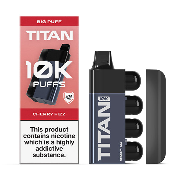 Titan 10K Disposable Vape Pod Kit Cherry Fizz, Packaging and Device, Front