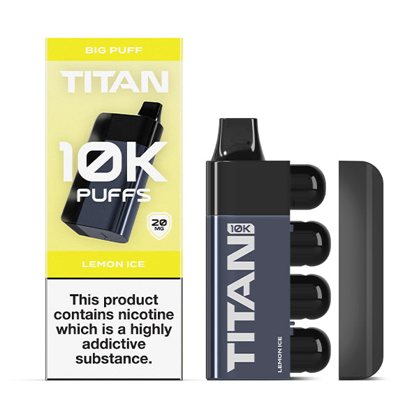 Titan 10K Disposable Vape Pod Kit Lemon Ice, Packaging and Device, Front