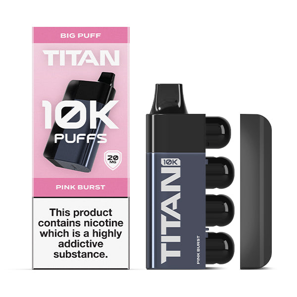 Titan 10K Disposable Vape Pod Kit Pink Burst, Packaging and Device, Front