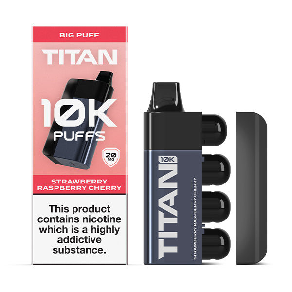 Titan 10K Disposable Vape Pod Kit Strawberry Raspberry Cherry, Packaging and Device, Front